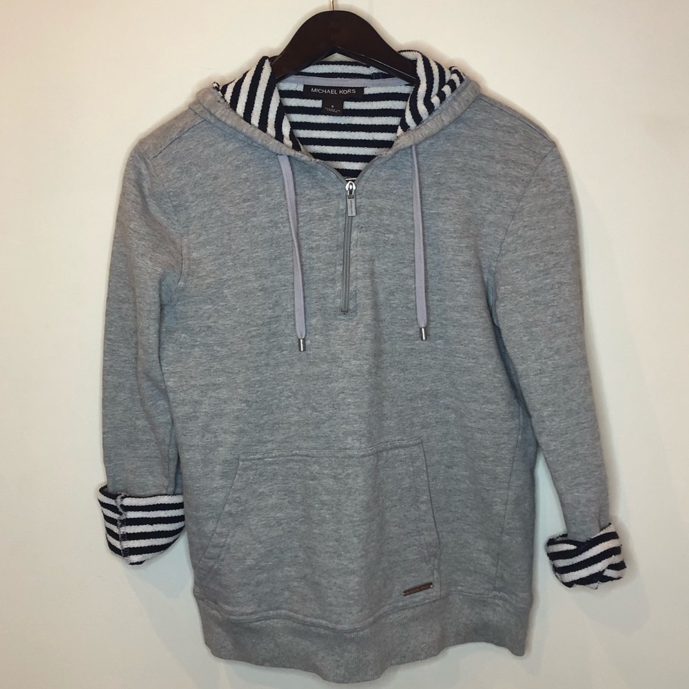 Michael Kors half-zip knit-lined hooded sweatshirt, grey, small.